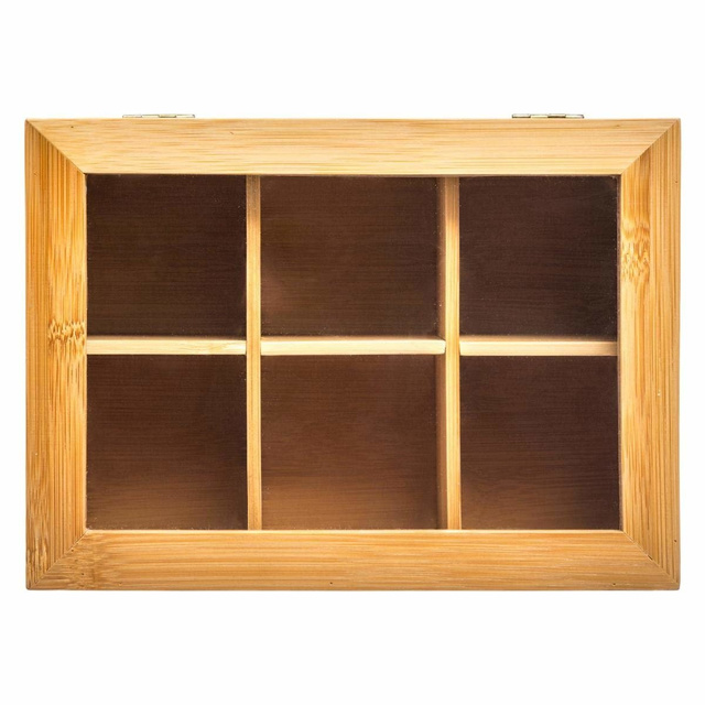 Cutie pentru ceai din bambus cu 6 compartimente și capac, 16 x 22 cm.