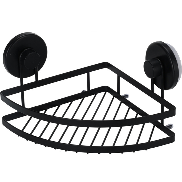 Raft colțar pentru duș cu ventuze, metalic, 20 x 20 x 12,5 cm