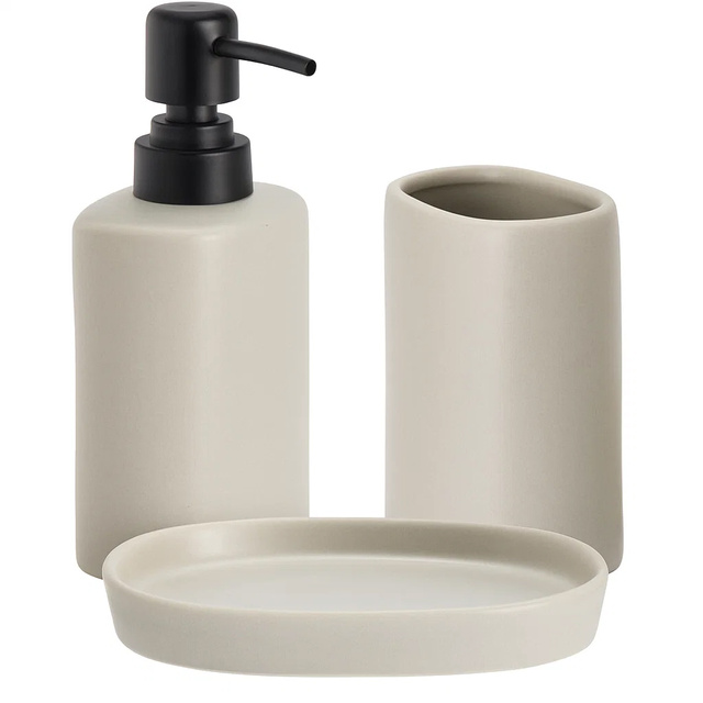 Set de baie PLY, dozator ceramic, cană și tavă, bej