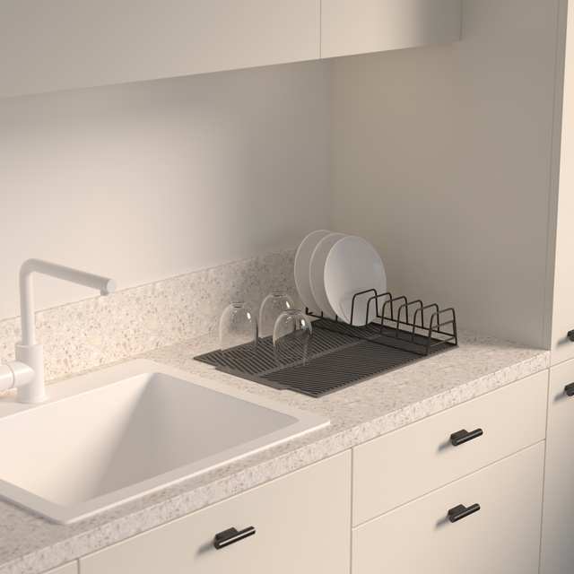 Covoraș de uscare din silicon pentru vase cu suport pentru farfurii, 43,5 x 33 x 8,5 cm