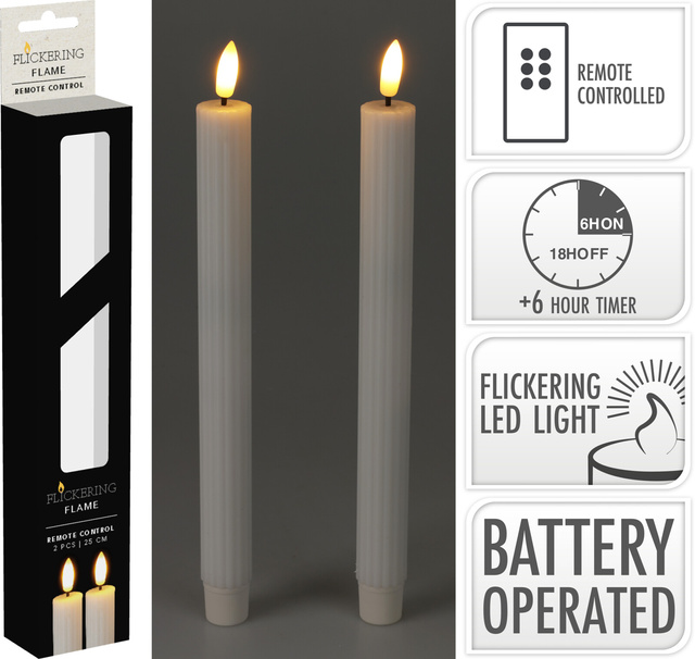 Lumânări de masă din ceară cu LED, 25 cm