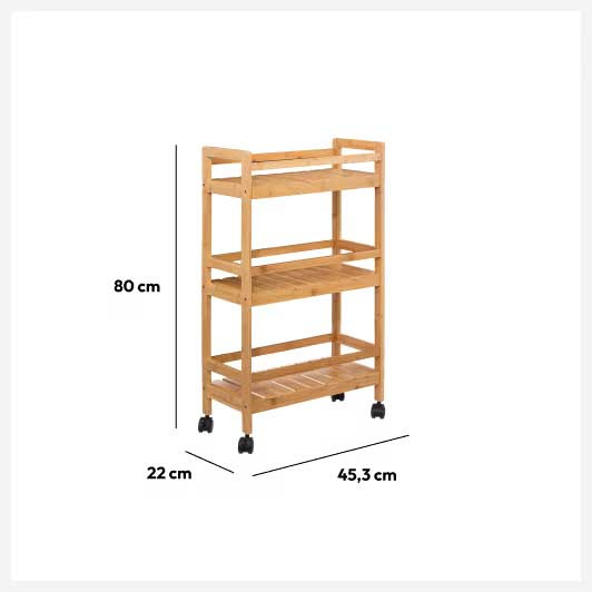 Carucior de bucatarie LINHA, 3 niveluri, din bambus