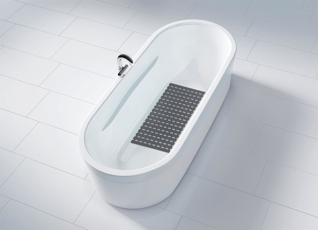 Covoras baie anti-alunecare, Wenko, 63x40cm, Plastic, Gri inchis