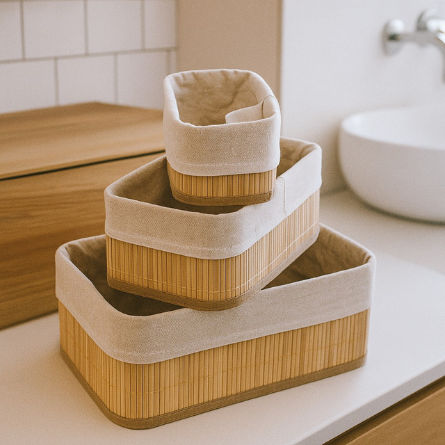 Set de coșuri de bambus pentru depozitare VINNO, alb