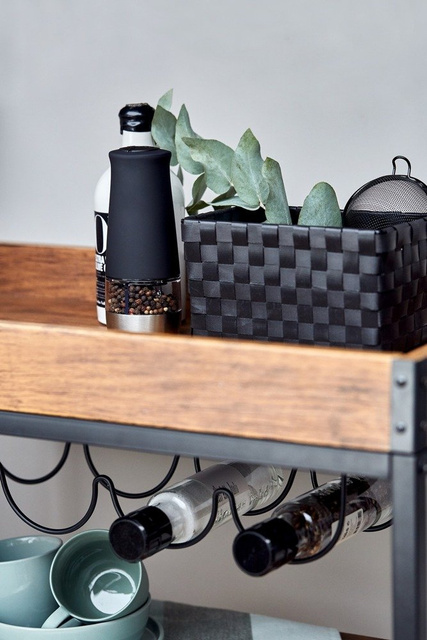 Cărucior de bucătărie RUSTICO, etajera pe trei niveluri pe roți cu suporturi pentru sticle și pahare - 80 x 89,5 x 40 cm, WENKO