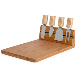 Placă din bambus pentru brânzeturi și gustări + 4 cuțite