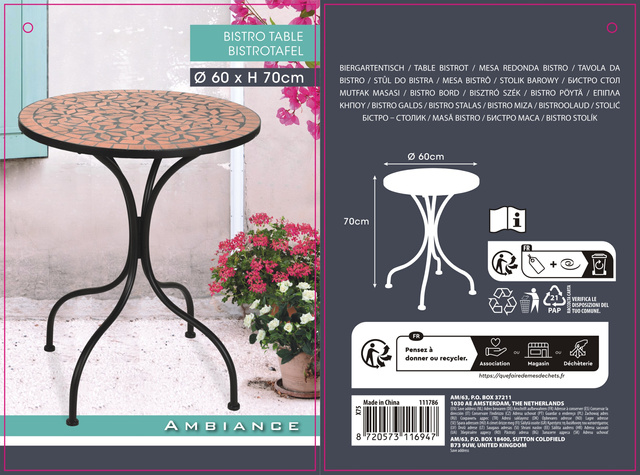 Masa de balcon metalica cu mozaic, 60 cm