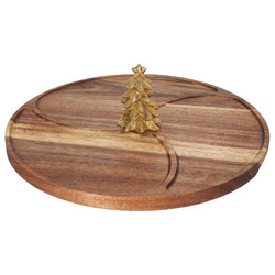 Placă rotundă pentru servirea aperitivelor NEVESSA, brad decorativ, lemn de acacia, Ø 28 cm