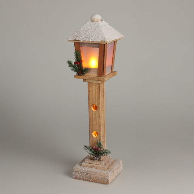 Lanterna decorativă de Crăciun din lemn cu LED, 52 cm