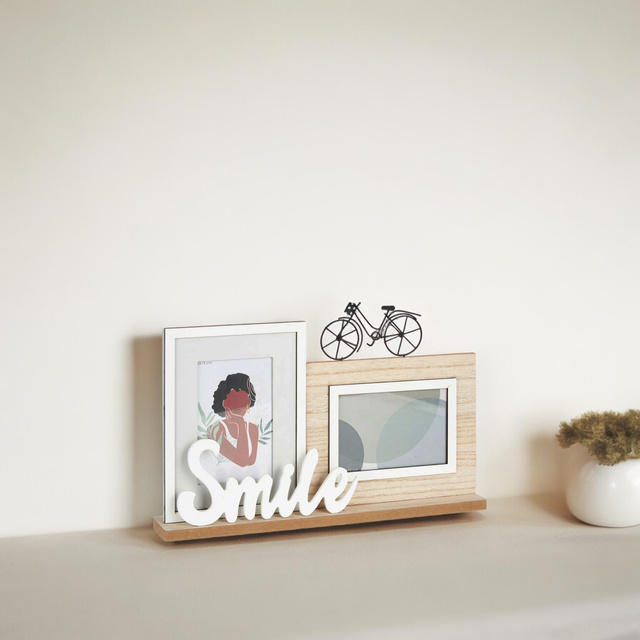 Cadru foto pentru 2 fotografii, cu inscriptie si bicicleta decorativa