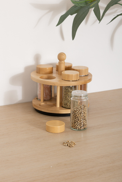 Recipient rotativ pentru condimente COZY, 4 borcane din sticlă