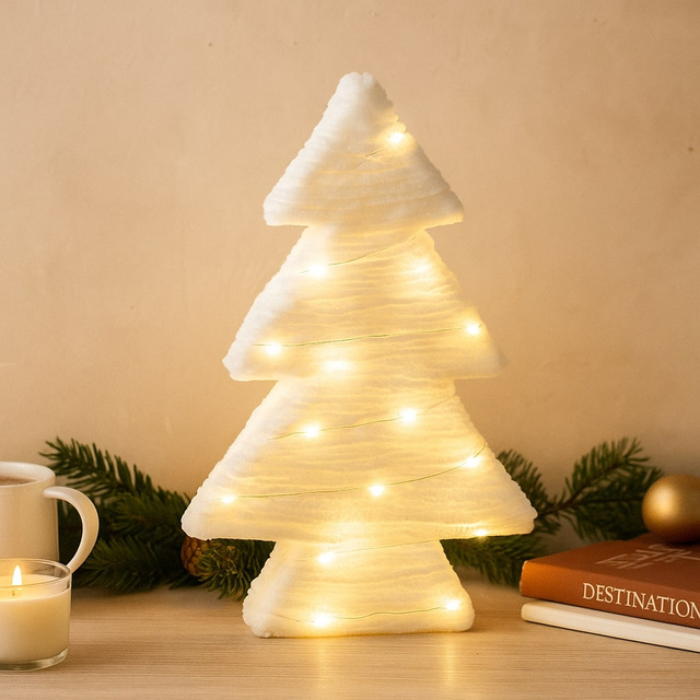 Brad decorativ din material cu LED, 30 cm