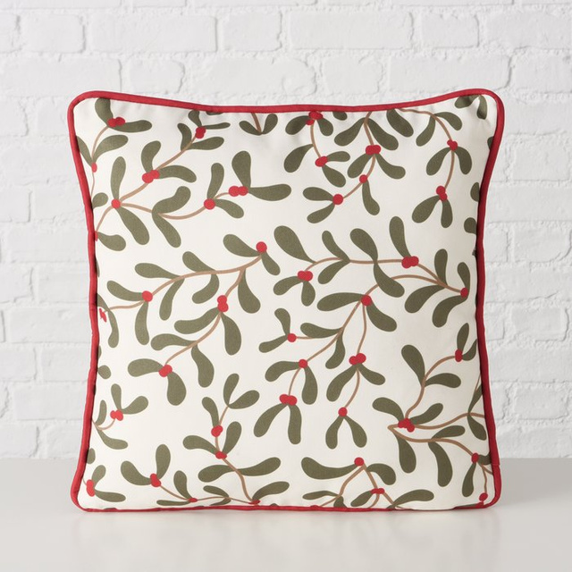 Pernă decorativă cu dantelă și model de vâsc MISTLETOE, 45 x 45 cm