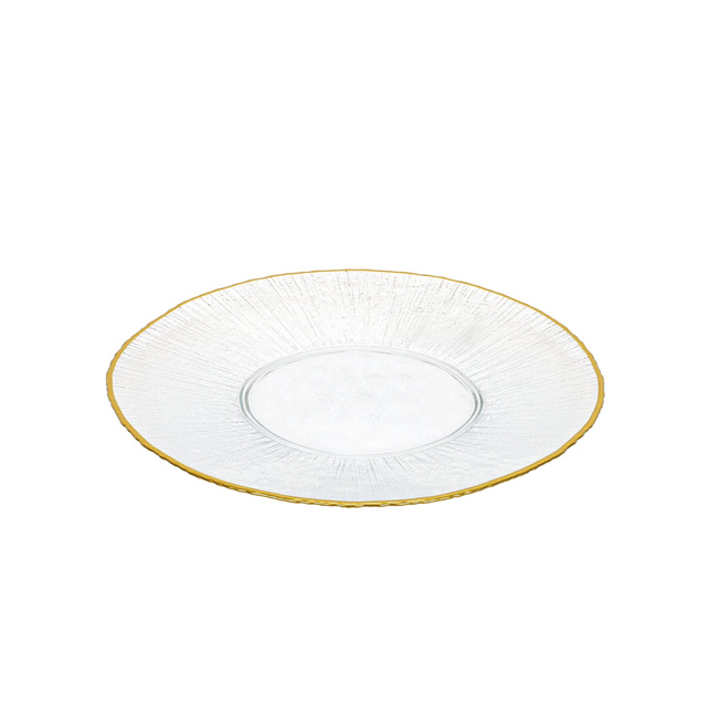 Farfurie plată din sticlă cu margine aurie DATURA, 32 cm