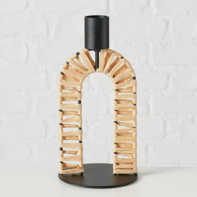 Sfeșnic metalic cu împletitură de paie TOKE, 16 cm