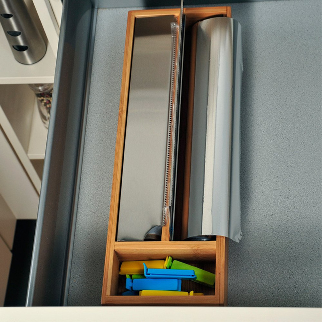 Dozator pentru folie de aluminiu și folie alimentară, organizator din bambus