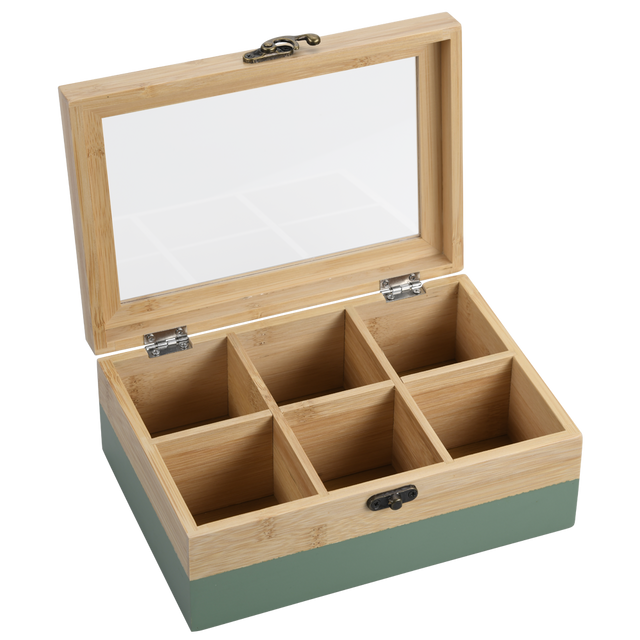 Cutie de ceai din bambus cu 6 compartimente, 21 x 15 x 8 cm