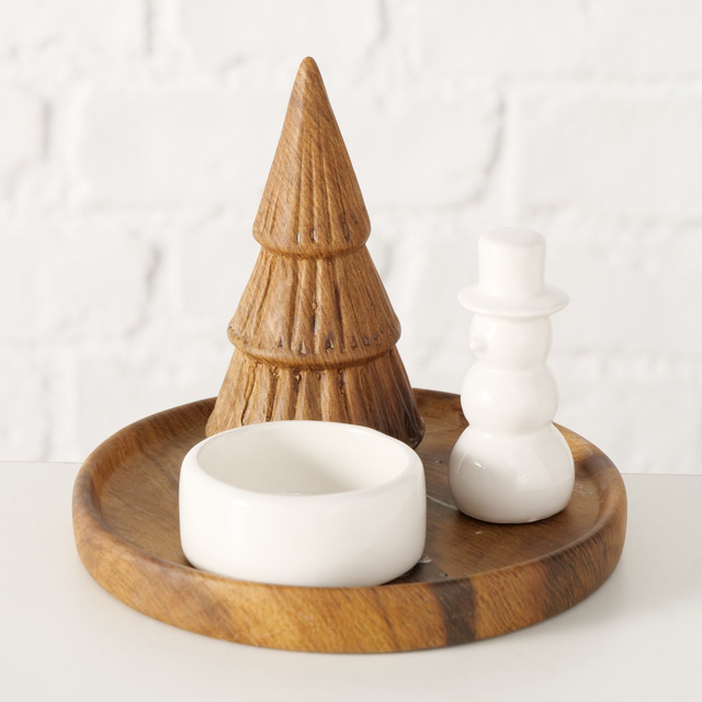 Candelabru OVE cu om de zăpadă și brad, Ø 13 cm