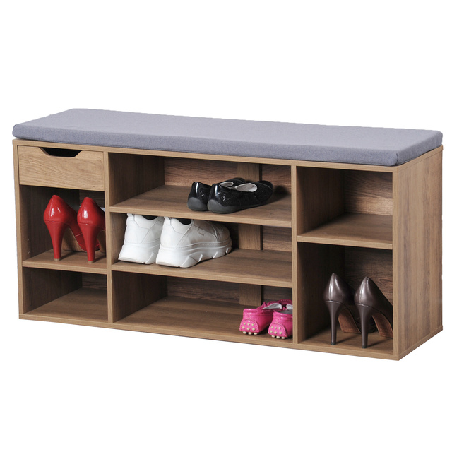 Dulap pentru pantofi cu sertar și loc moale pentru șezut, 101 x 29 x 48 cm, maro