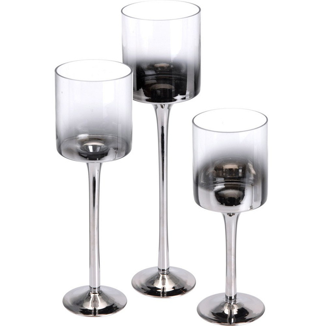 Set de candele, 3 bucăți, culoare transparentă cu negru