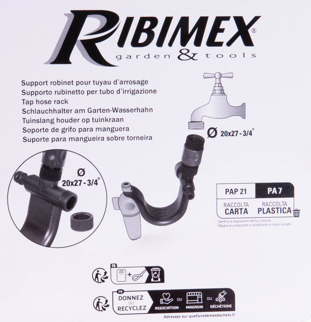 Suport pentru furtun de gradina RIBIMEX cu conector Ø 20 x 27 mm 3/4"