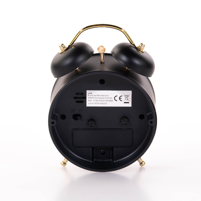 Ceas de masa cu alarma si limbii aurii, negru, 10 x 5,5 x 13,5 cm