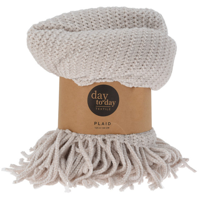 Pătură boho cu ciucuri, din tricot, 120 x 150 cm