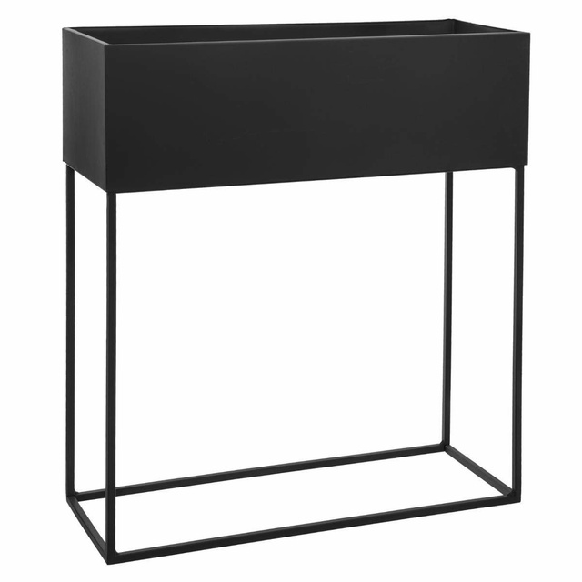 Suport modern pentru flori din metal, pentru 2 ghivece dreptunghiulare, de culoare neagră