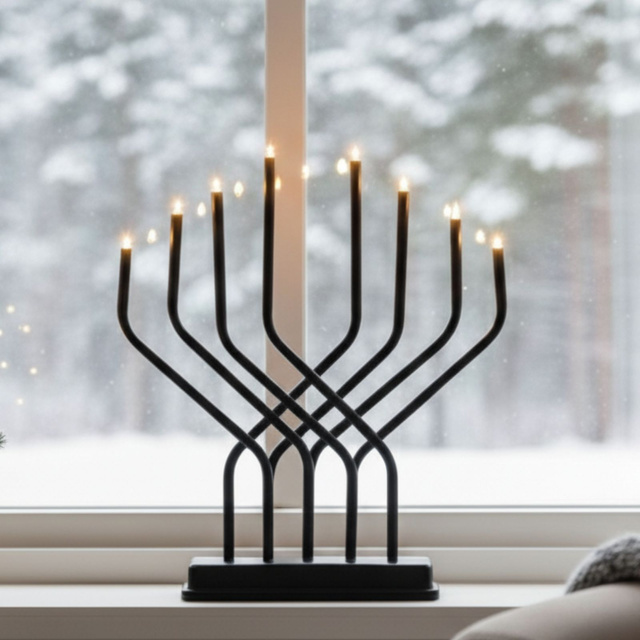 Candelă adventistă LED, 8 lumini, 32 x 27 cm, negru