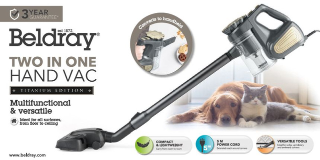 Aspirator vertical 2 în 1 Beldray, 600 W, 600 ml