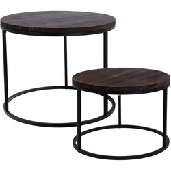 Set de mese de cafea cu blat din lemn de paulownia, cadru metalic, 2 bucăți, Ø 57 cm, Ø 50 cm