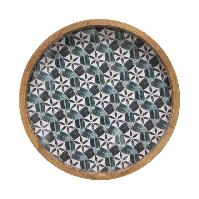 Set 2 tavi decorative, lemn de stejar si MDF, model mozaic