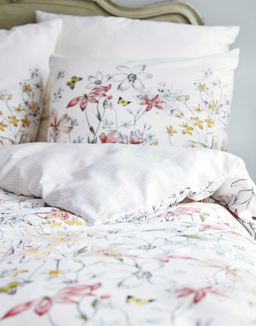 Set elegant de lenjerie de pat din bumbac satinat cu flori, 200 x 220 cm, Esprit,