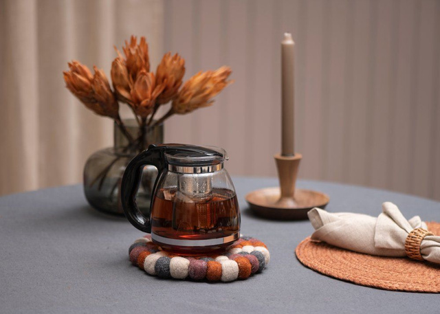 Suport decorativ din bile de lână PIHLA, Ø 20 cm