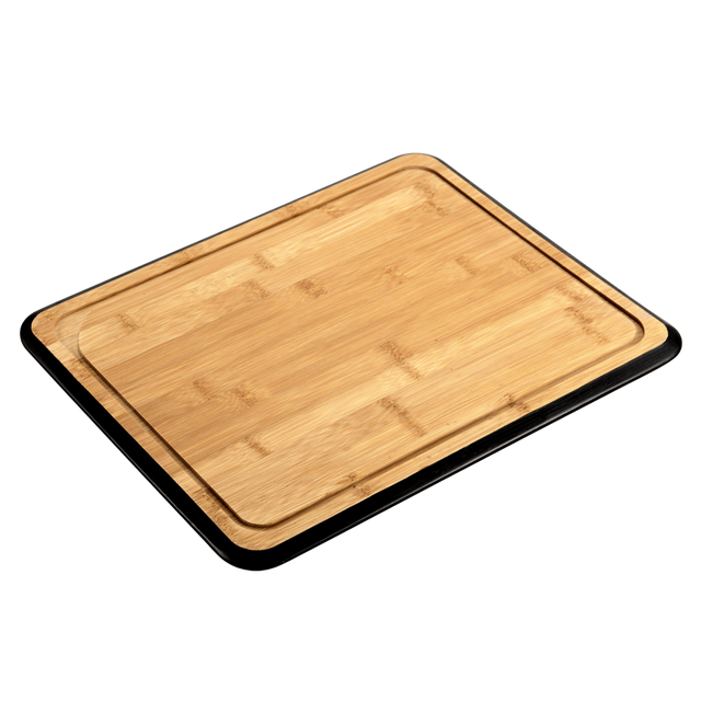 Blat de taiat din bambus cu margine neagra si canelura