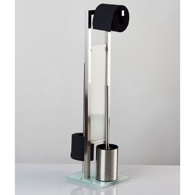 Suport pentru hârtie igienică și perie de toaletă, RIVALTA - 3 în 1, WENKO, argintiu mat.