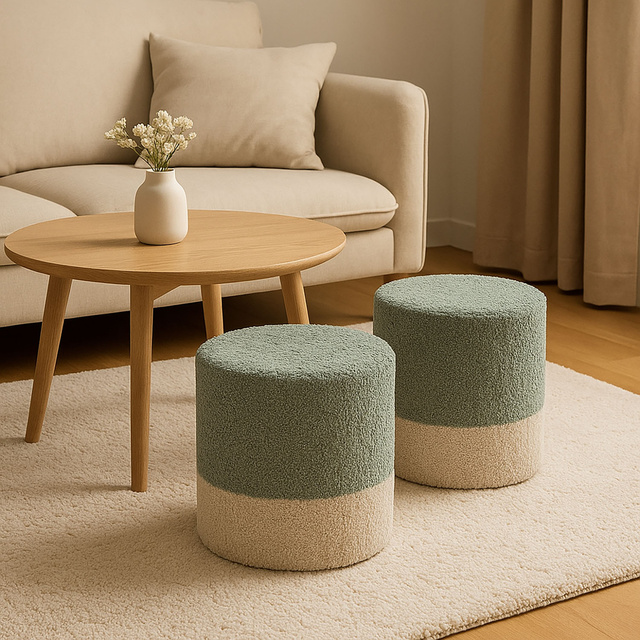 Puf rotund tapițat în două culori boucle, Ø 35 x 34 cm