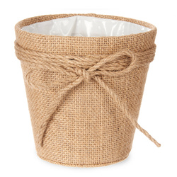 Husa pentru ghiveci impletit cu fundita de iuta, Ø 13 cm