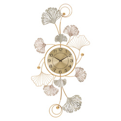 Ceas de perete decorativ LEAVY cu ornamente metalice sub formă de frunze, 102 × 52,5 cm