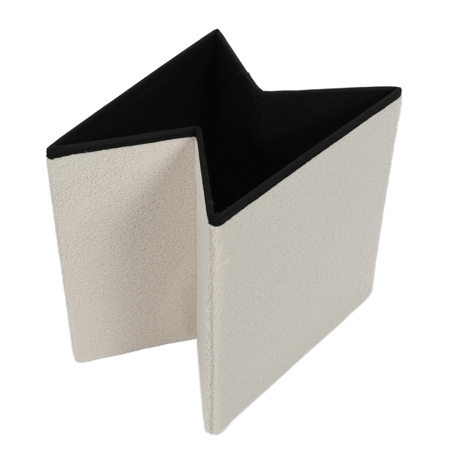 Taburet bouclé cu spațiu de depozitare BINI, 38 x 38 x 38 cm