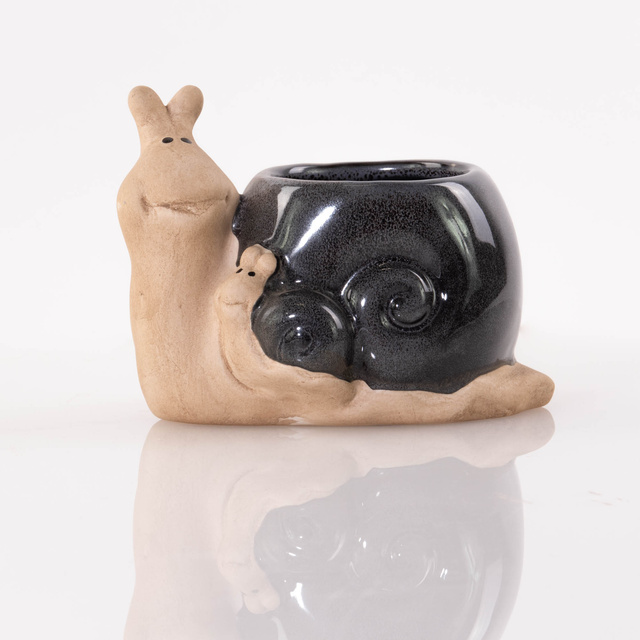 Ghiveci de gradina din portelan, melc, 15 x 11 cm