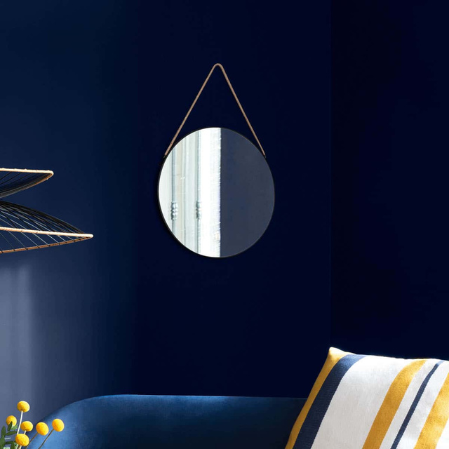 Oglindă decorativă, suspendată, rotundă, Ø 55 cm, neagră