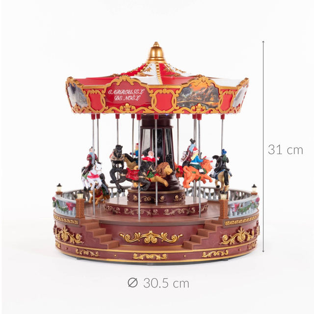 Figurina decorativa carusel de Craciun cu iluminare si muzica, 31 cm