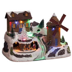 Figurina de Crăciun, moara de vânt cu iluminare LED