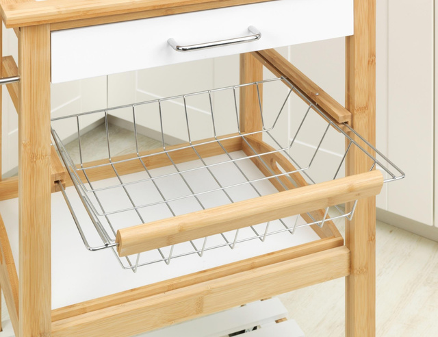 Cărucior de bucătărie pe roți FINJA, lemn de bambus si MDF, Alb, WENKO