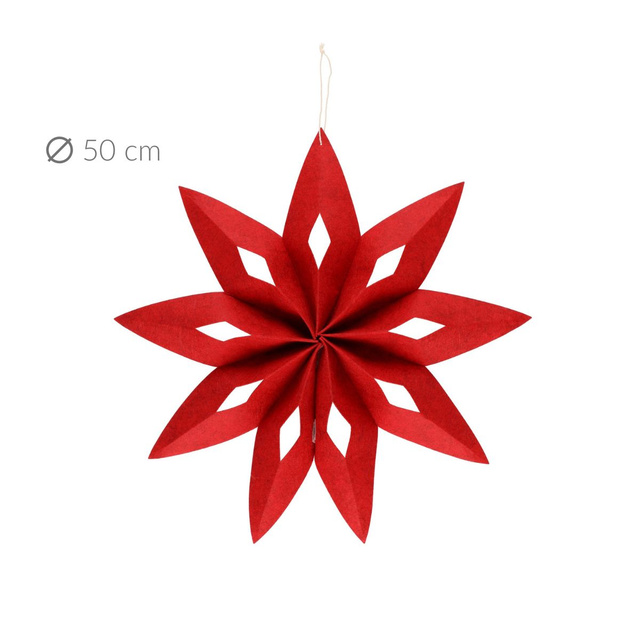 Stea de Crăciun din fetru, roșie, Ø 50 cm