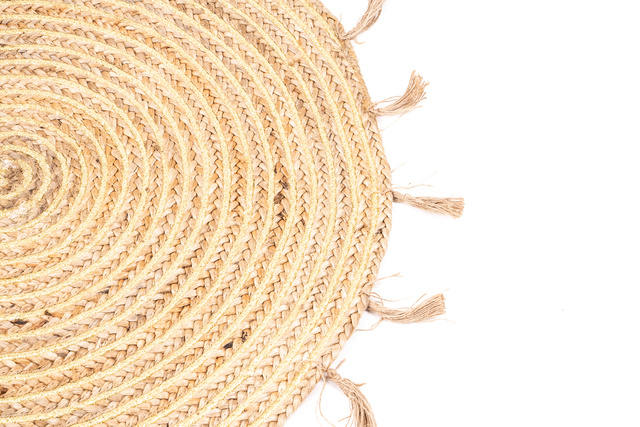 Covor decorativ din iută, Ø 80 cm, rotund cu franjuri