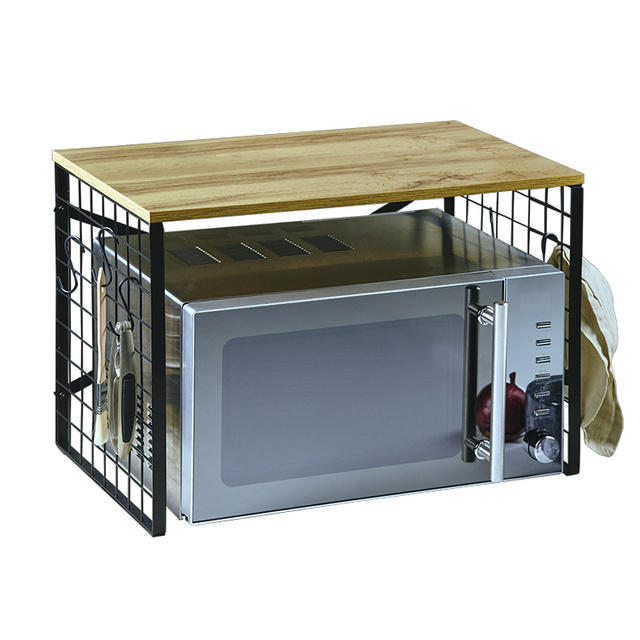 Raft de bucatarie metalic cu carlige, stejar, 52 x 32,5 cm