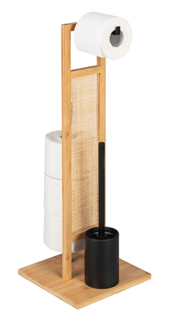 Suport pentru hartie igenica si perie WC RIVALTA, 3in1, bambus, WENKO