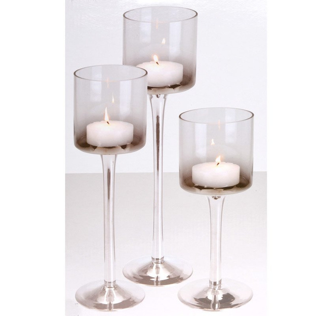 Set de candele, 3 bucăți, culoare transparentă cu negru